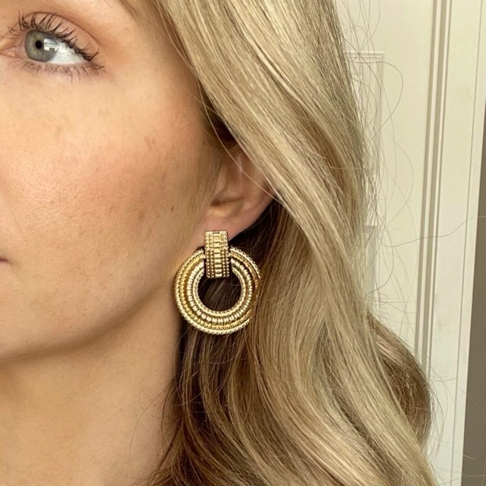 NWT Boutique Gold Geometric Knocker Statement Earrings | Bold Glamorous